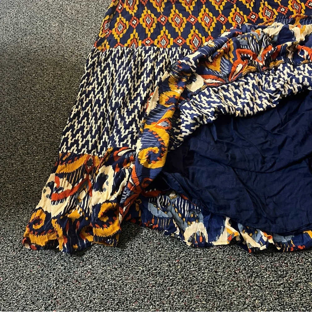 Navy Mixed Tribal & Chevron Print Midi Maxi Flowy Boho Relaxed Fit Skirt Sz XL - Picture 10 of 15